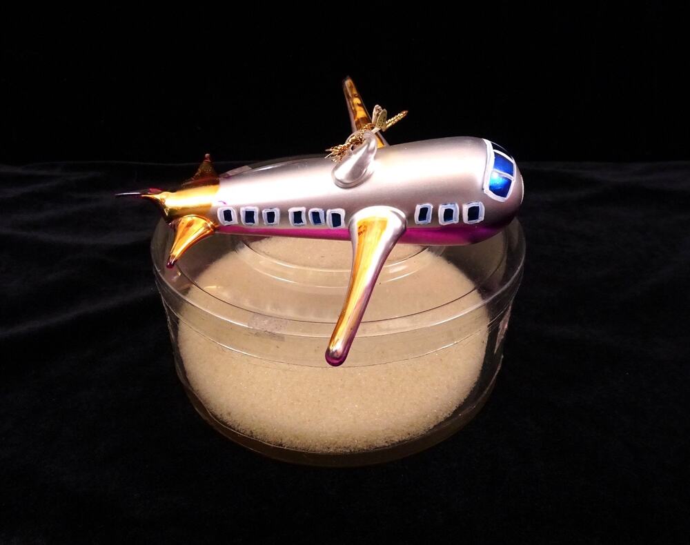 New Vintage Blown Glass Airplane Christmas Ornament Pilot Airline Flight Foleys
